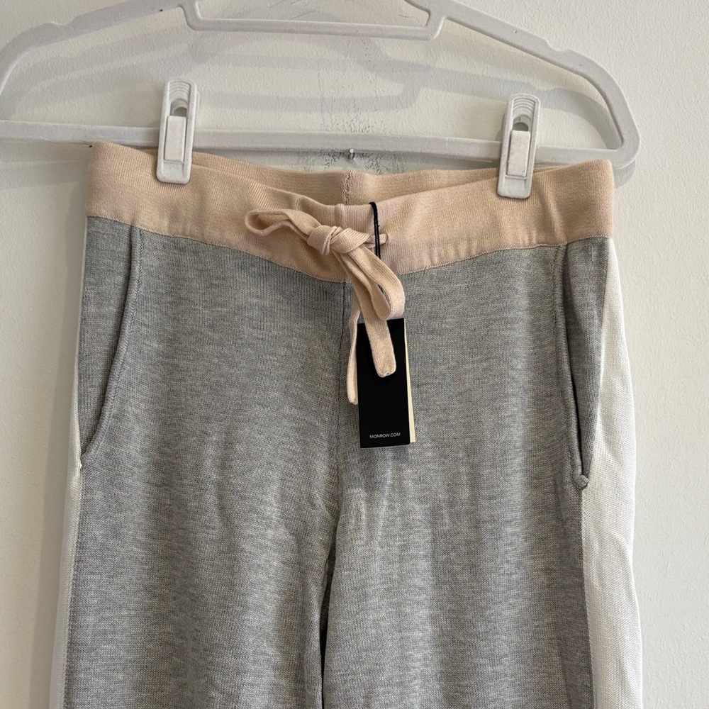Monrow Gray Joggers with Cream Side Panels and Blush Waistband - Picture 2 of 5